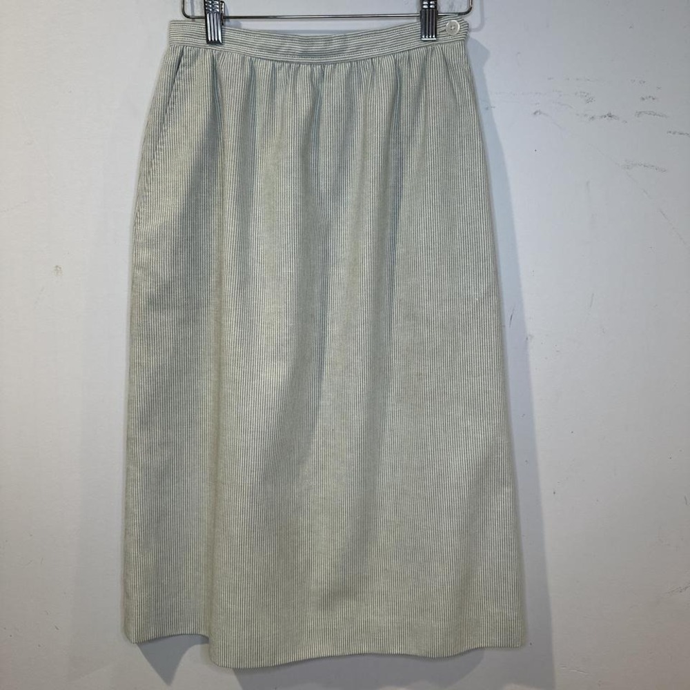 Vintage 70s Minimalist Evan Picone Vintage Light Academia Skirt 6/8 Green stripe